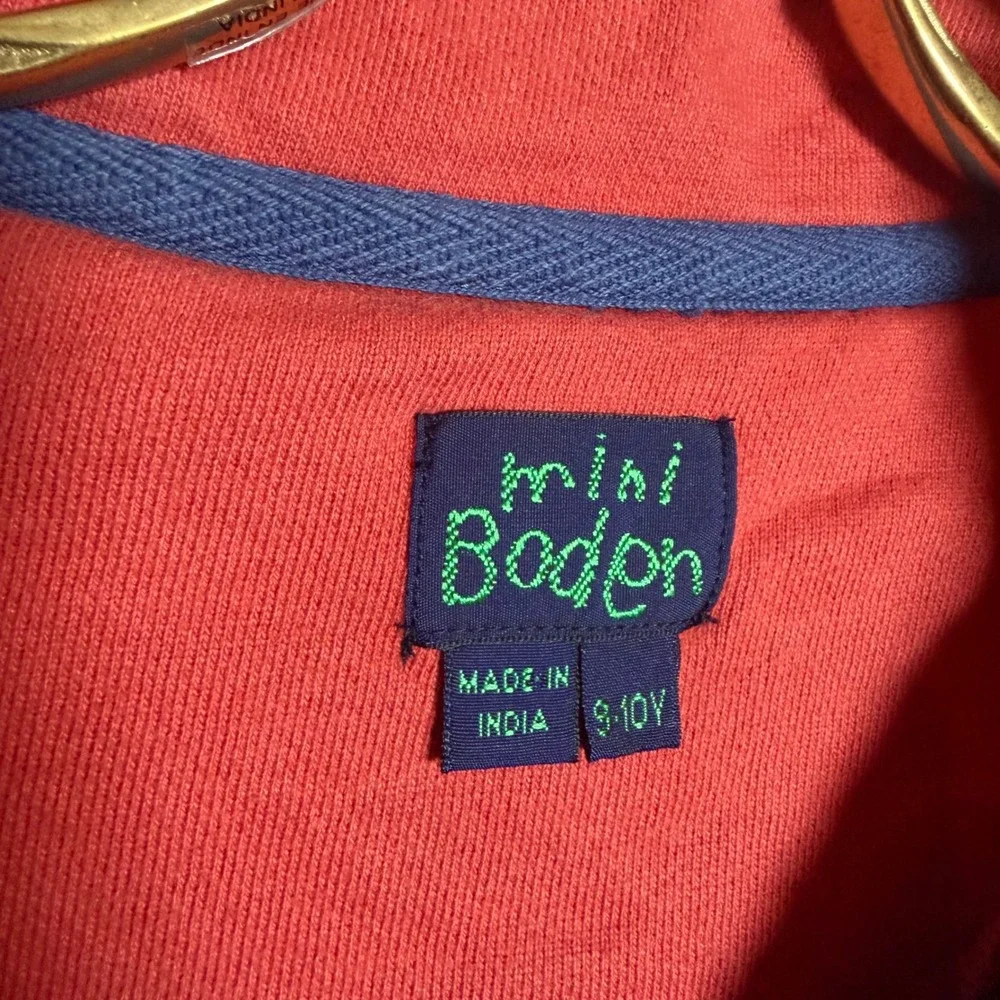 Mini Boden Boys Blue Red‎ Quarter Zip Cotton Sweatshirt Size 9-10Y 21256